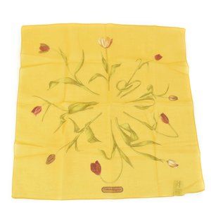 FERRAGAMO: Yellow Floral Logo Cotton Bag Scarf/Pocket Square 17" x 17" (my)
